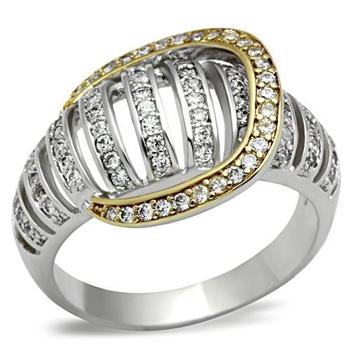 Gold+Rhodium 925 Sterling Silver Ring with AAA Grade CZ in Clear