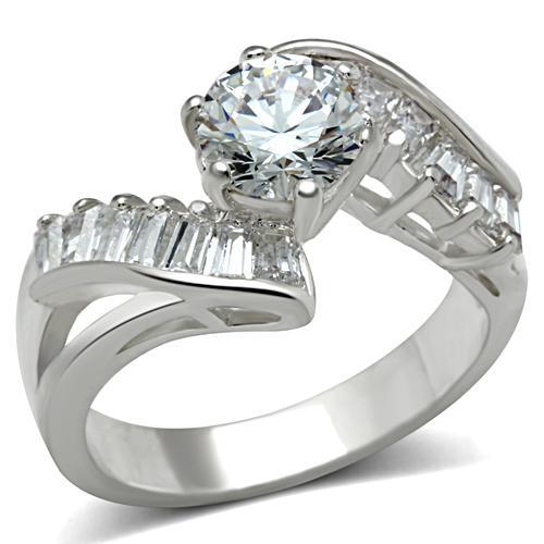 Silver 925 Sterling Silver Ring with AAA Grade CZ in Clear