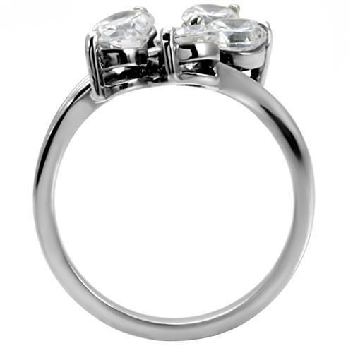 High polished (no plating) Stainless Steel Ring with AAA Grade CZ in Clear
