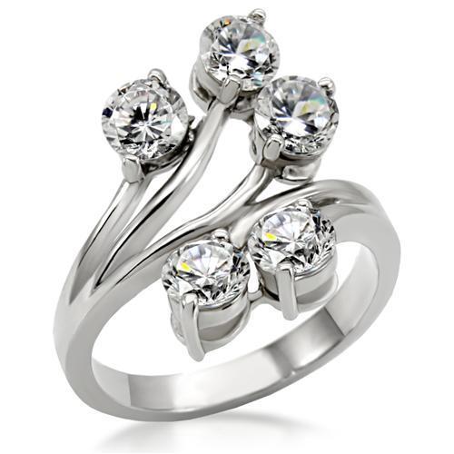 High polished (no plating) Stainless Steel Ring with AAA Grade CZ in Clear
