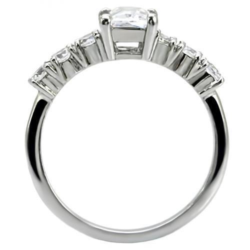 High polished (no plating) Stainless Steel Ring with AAA Grade CZ in Clear