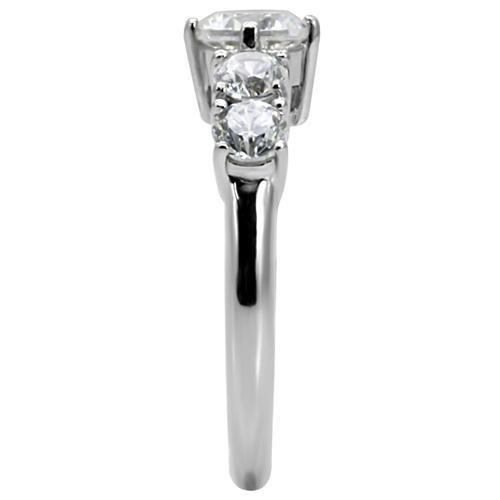High polished (no plating) Stainless Steel Ring with AAA Grade CZ in Clear