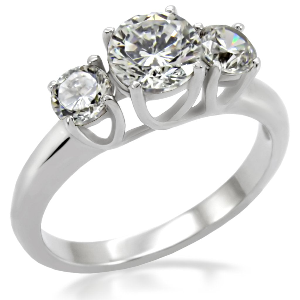 High polished (no plating) Stainless Steel Ring with AAA Grade CZ in Clear