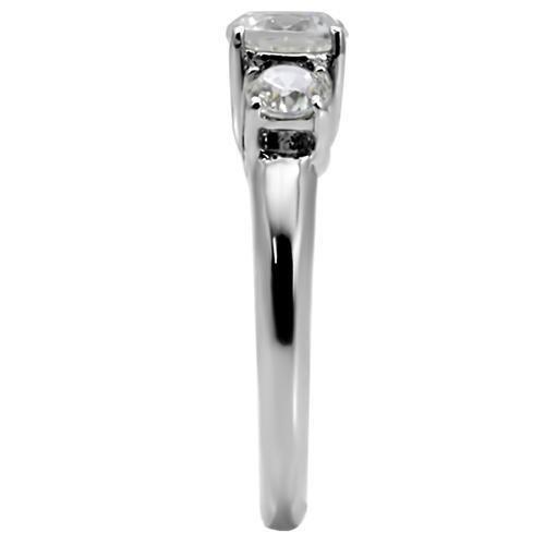 High polished (no plating) Stainless Steel Ring with AAA Grade CZ in Clear