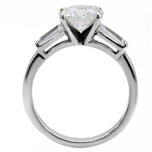 High polished (no plating) Stainless Steel Ring with AAA Grade CZ in Clear