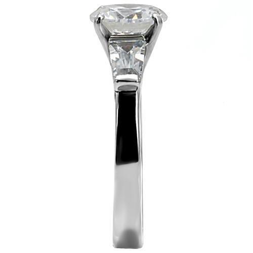 High polished (no plating) Stainless Steel Ring with AAA Grade CZ in Clear