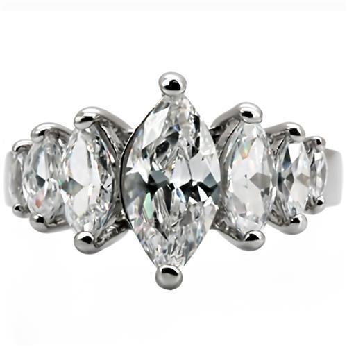 High polished (no plating) Stainless Steel Ring with AAA Grade CZ in Clear