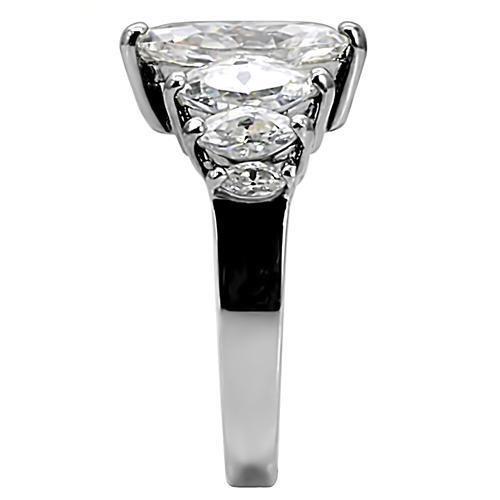 High polished (no plating) Stainless Steel Ring with AAA Grade CZ in Clear