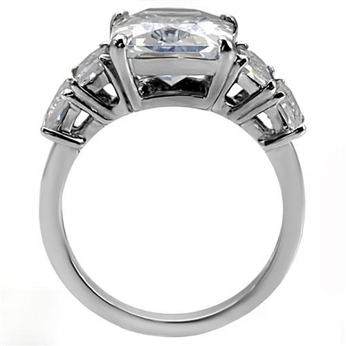 High polished (no plating) Stainless Steel Ring with AAA Grade CZ in Clear