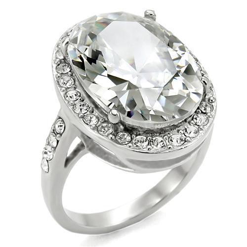 High polished (no plating) Stainless Steel Ring with AAA Grade CZ in Clear