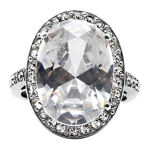 High polished (no plating) Stainless Steel Ring with AAA Grade CZ in Clear
