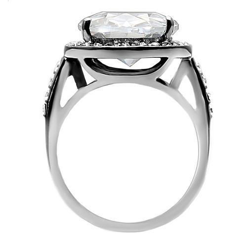 High polished (no plating) Stainless Steel Ring with AAA Grade CZ in Clear