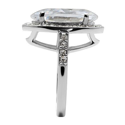 High polished (no plating) Stainless Steel Ring with AAA Grade CZ in Clear