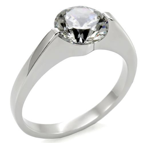 High polished (no plating) Stainless Steel Ring with AAA Grade CZ in Clear