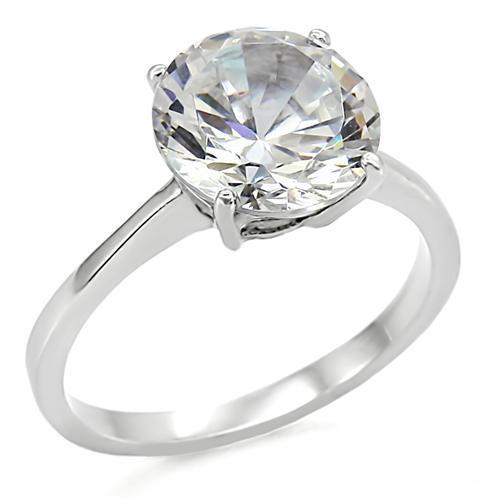 High polished (no plating) Stainless Steel Ring with AAA Grade CZ in Clear