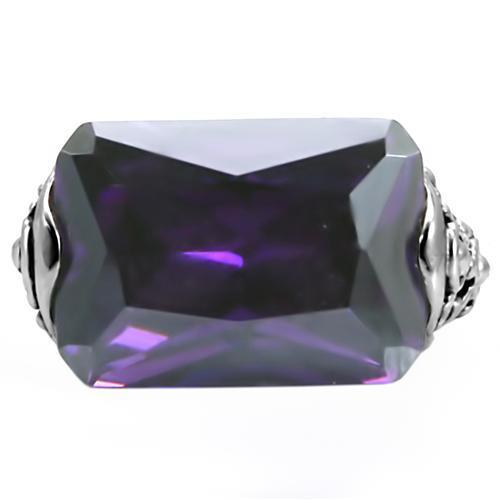 High polished (no plating) Stainless Steel Ring with AAA Grade CZ in Amethyst