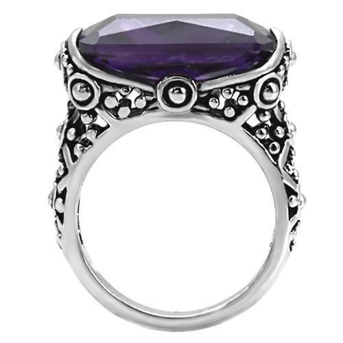 High polished (no plating) Stainless Steel Ring with AAA Grade CZ in Amethyst