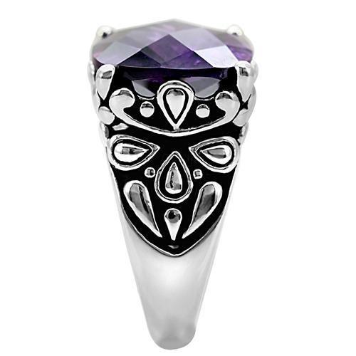 High polished (no plating) Stainless Steel Ring with AAA Grade CZ in Amethyst