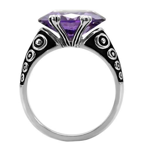 High polished (no plating) Stainless Steel Ring with AAA Grade CZ in Amethyst