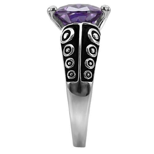 High polished (no plating) Stainless Steel Ring with AAA Grade CZ in Amethyst