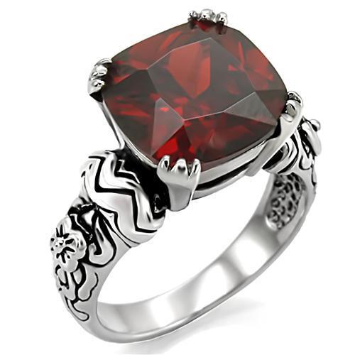 High polished (no plating) Stainless Steel Ring with AAA Grade CZ in Garnet
