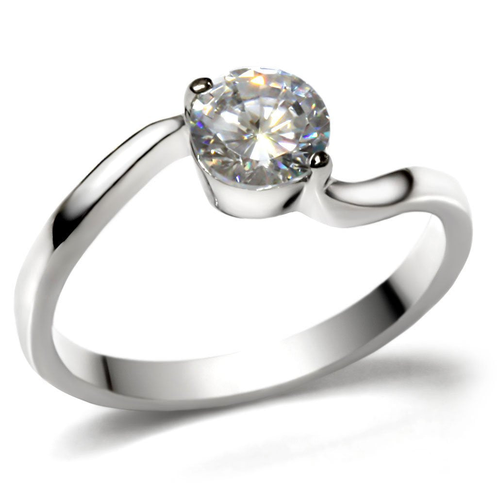 High polished (no plating) Stainless Steel Ring with AAA Grade CZ in Clear