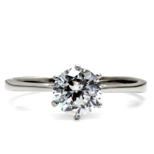 High polished (no plating) Stainless Steel Ring with AAA Grade CZ in Clear