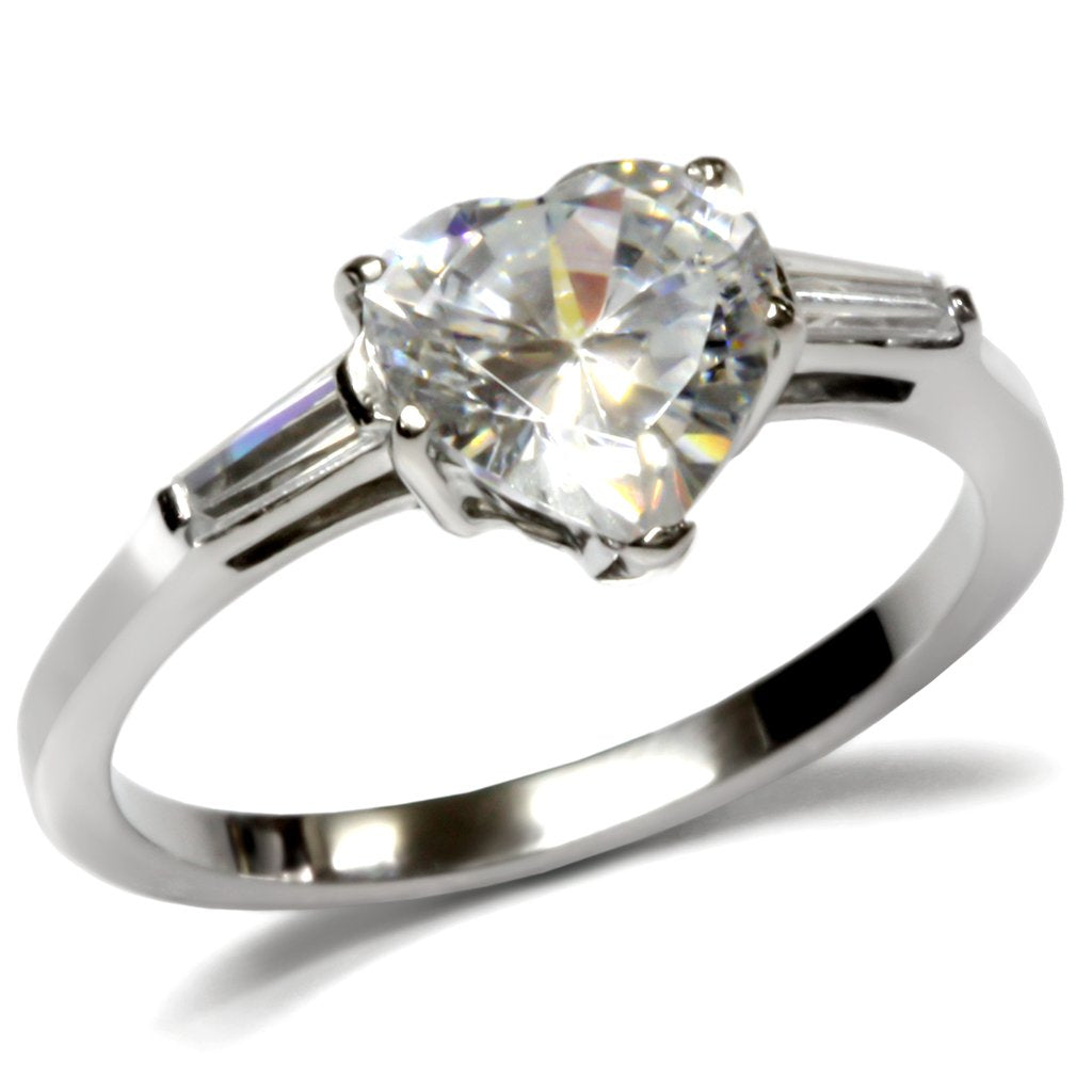 High polished (no plating) Stainless Steel Ring with AAA Grade CZ in Clear