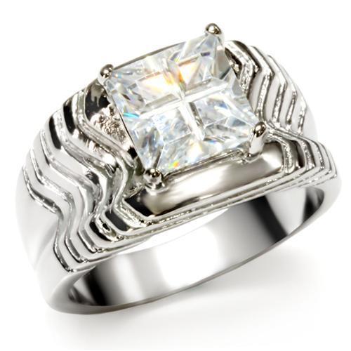 High polished (no plating) Stainless Steel Ring with AAA Grade CZ in Clear