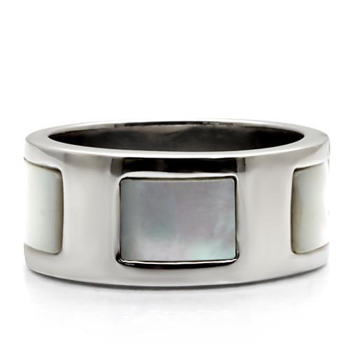 High polished (no plating) Stainless Steel Ring with Precious Stone Conch in White