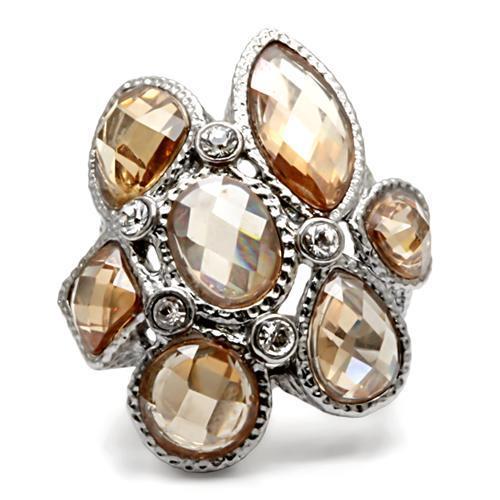 High polished (no plating) Stainless Steel Ring with AAA Grade CZ in Champagne