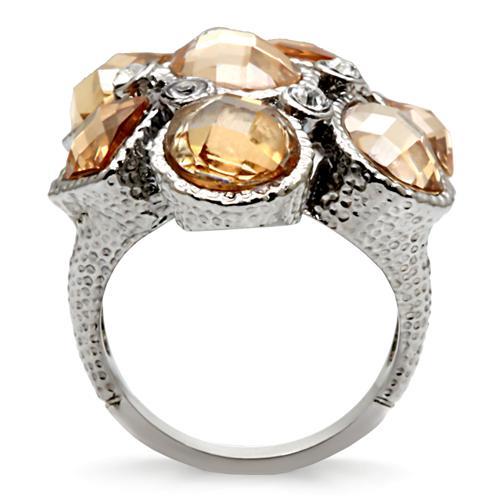High polished (no plating) Stainless Steel Ring with AAA Grade CZ in Champagne