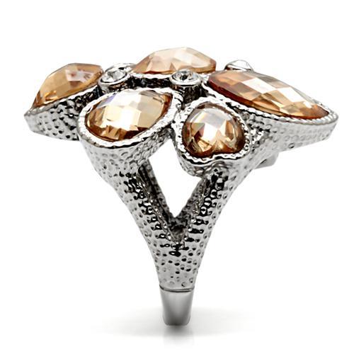 High polished (no plating) Stainless Steel Ring with AAA Grade CZ in Champagne