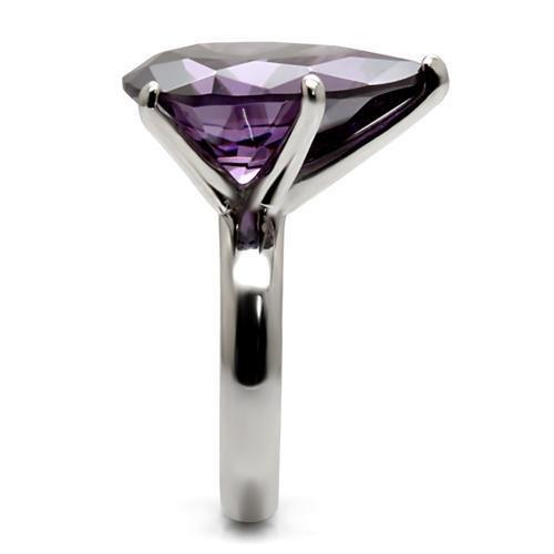 High polished (no plating) Stainless Steel Ring with AAA Grade CZ in Amethyst
