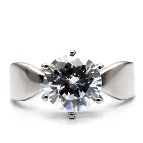 High polished (no plating) Stainless Steel Ring with AAA Grade CZ in Clear