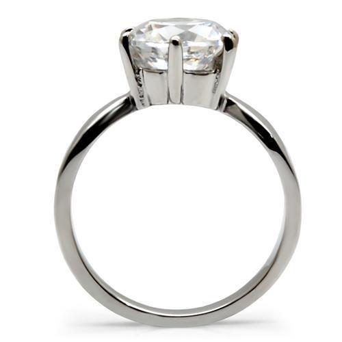 High polished (no plating) Stainless Steel Ring with AAA Grade CZ in Clear
