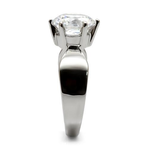 High polished (no plating) Stainless Steel Ring with AAA Grade CZ in Clear