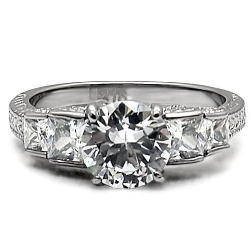 High polished (no plating) Stainless Steel Ring with AAA Grade CZ in Clear