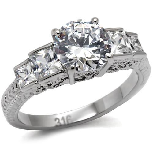 High polished (no plating) Stainless Steel Ring with AAA Grade CZ in Clear