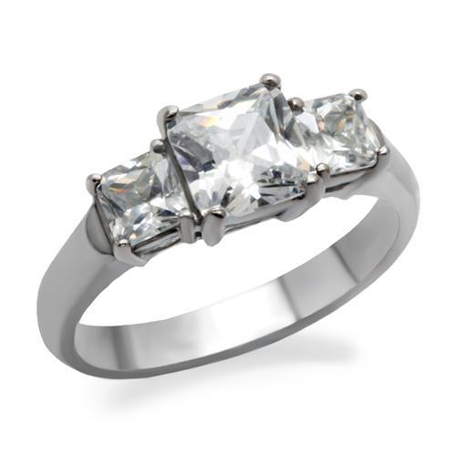 High polished (no plating) Stainless Steel Ring with AAA Grade CZ in Clear
