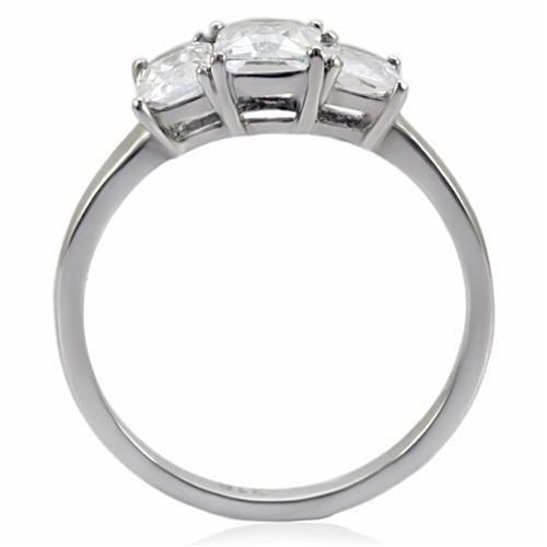 High polished (no plating) Stainless Steel Ring with AAA Grade CZ in Clear