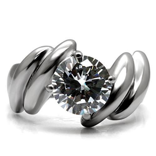 High polished (no plating) Stainless Steel Ring with AAA Grade CZ in Clear