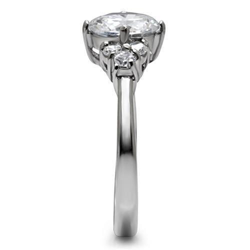 High polished (no plating) Stainless Steel Ring with AAA Grade CZ in Clear