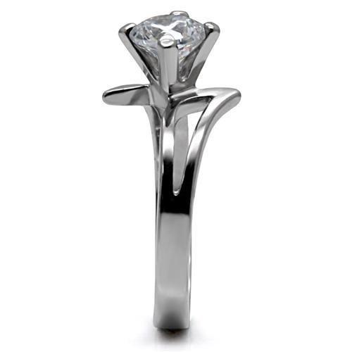 High polished (no plating) Stainless Steel Ring with AAA Grade CZ in Clear