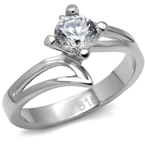 High polished (no plating) Stainless Steel Ring with AAA Grade CZ in Clear