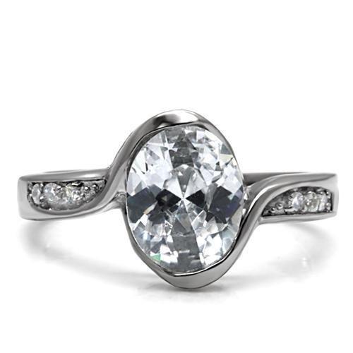 High polished (no plating) Stainless Steel Ring with AAA Grade CZ in Clear