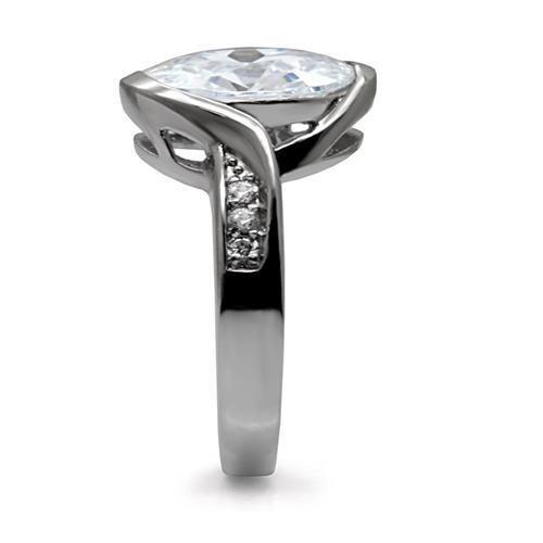 High polished (no plating) Stainless Steel Ring with AAA Grade CZ in Clear