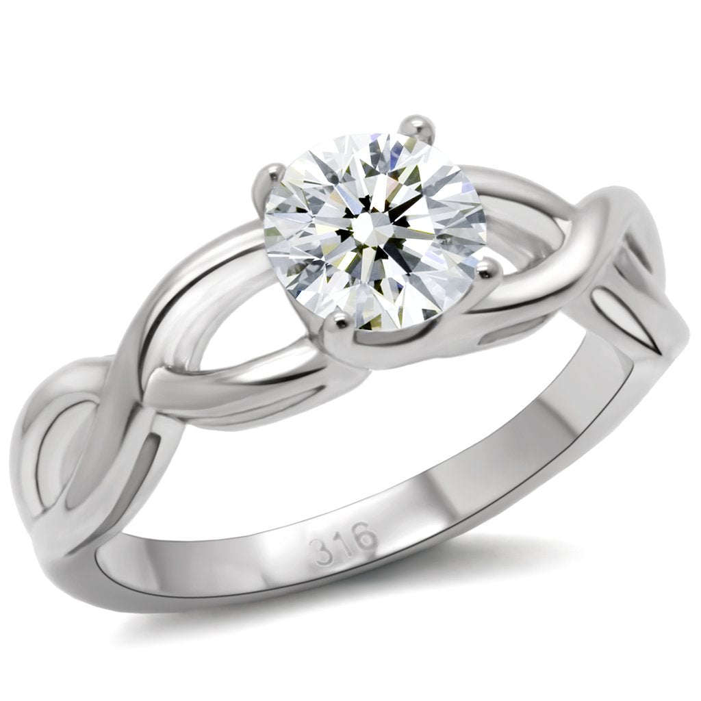 High polished (no plating) Stainless Steel Ring with AAA Grade CZ in Clear