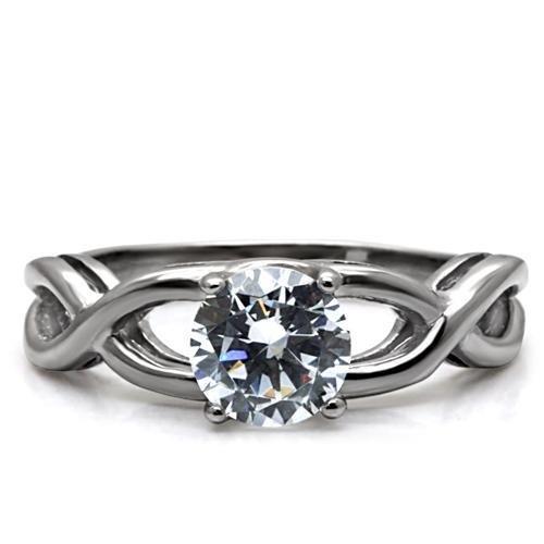 High polished (no plating) Stainless Steel Ring with AAA Grade CZ in Clear