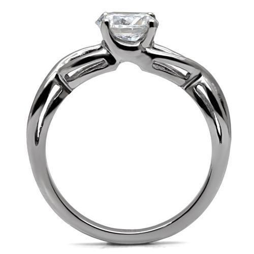 High polished (no plating) Stainless Steel Ring with AAA Grade CZ in Clear